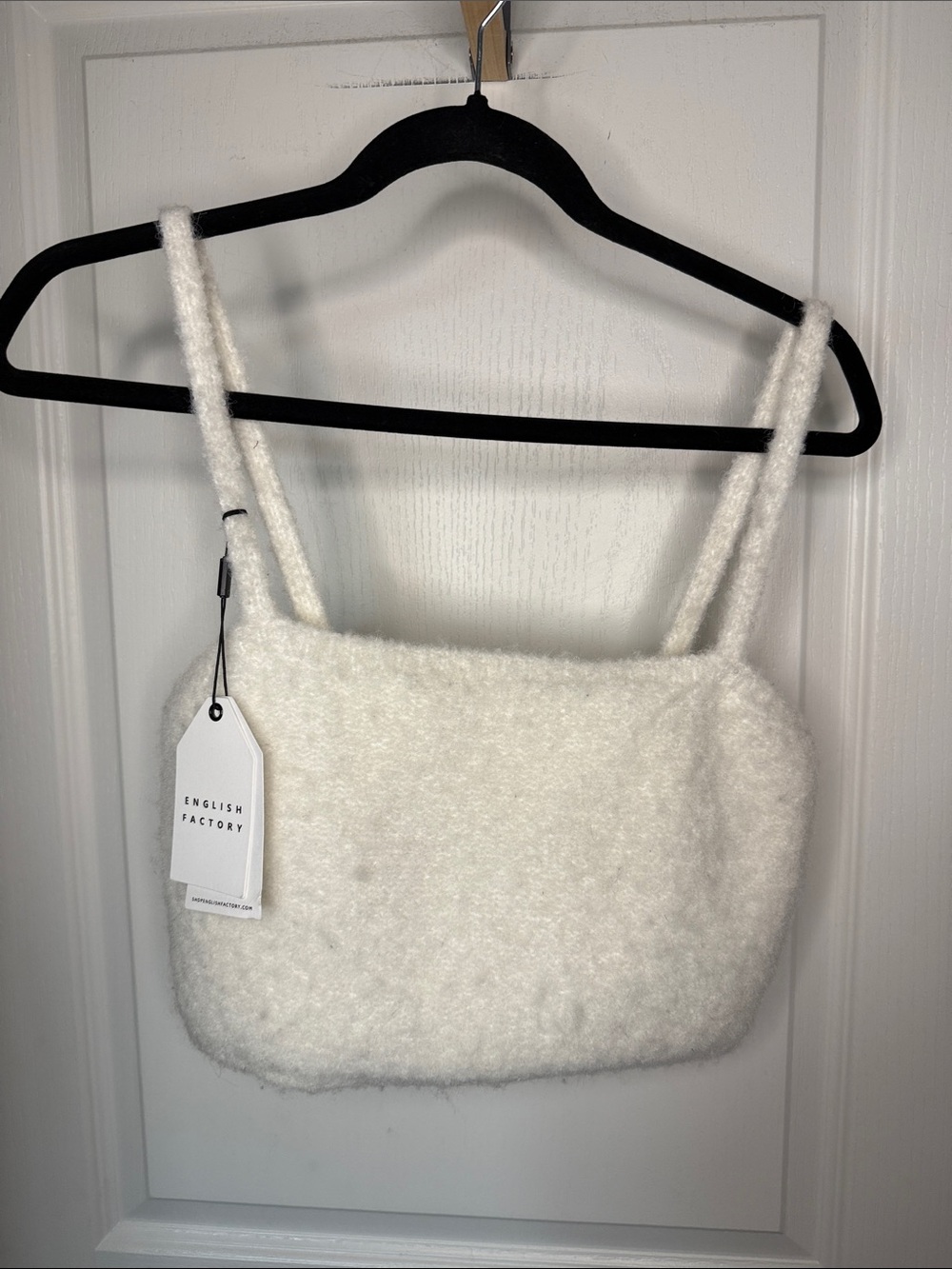 English Factory White Fuzzy Crop Cami